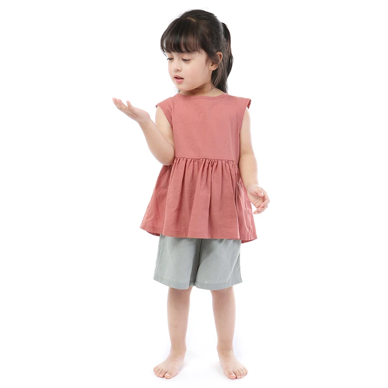 Kaiya Angel/ Модный комплект одежды для детей, топы без рукавов+ однотонные штаны, летняя одежда для маленьких девочек, детская повседневная одежда