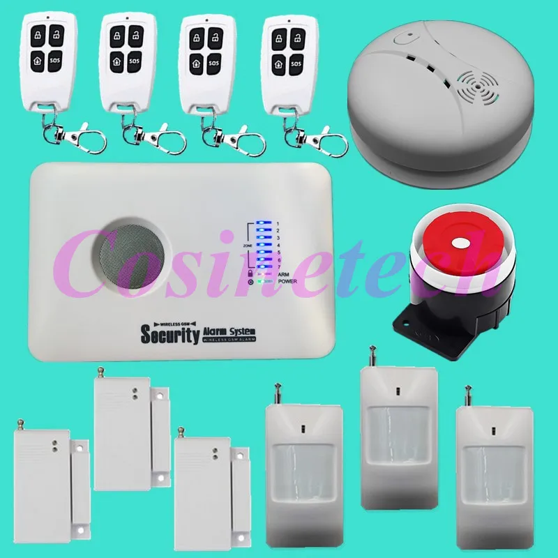 

Wireless wired security alarm system with Smoke detector,3 Infrared detector,3 Door magnetic sensors,GSM 3G alarm system kit