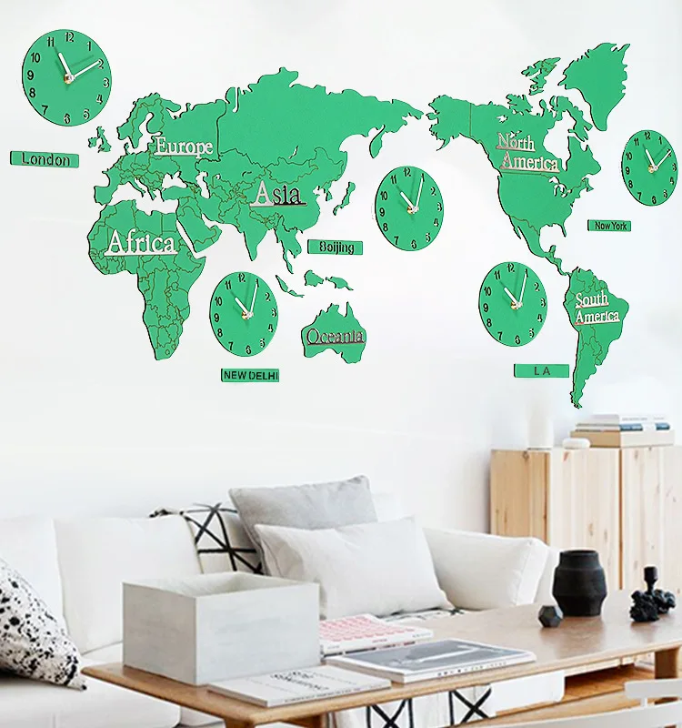 3D Карта мира настенные часы Креативные украшения для гостиной цифровые настенные часы негабаритные деревянные настенные часы Современный домашний декор - Цвет: 2.2