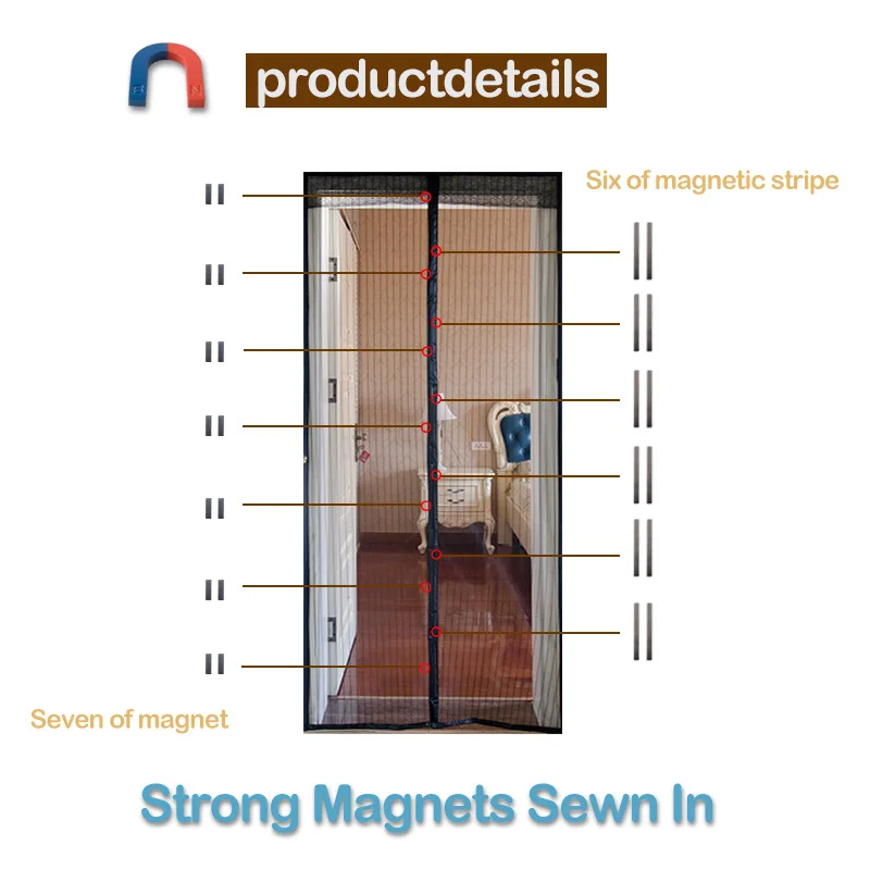 

Mosquito Insect Net Magnet Fly Curtain Door Netting For Kitchen Window Screen Soft Door Mesh net Polyester Summer tela mosquito