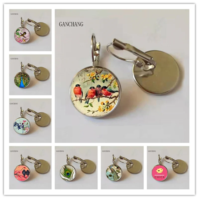 

vintage women charms antique birds art stud earrings wedding party jewelry fashion peacock hummingbird earrings