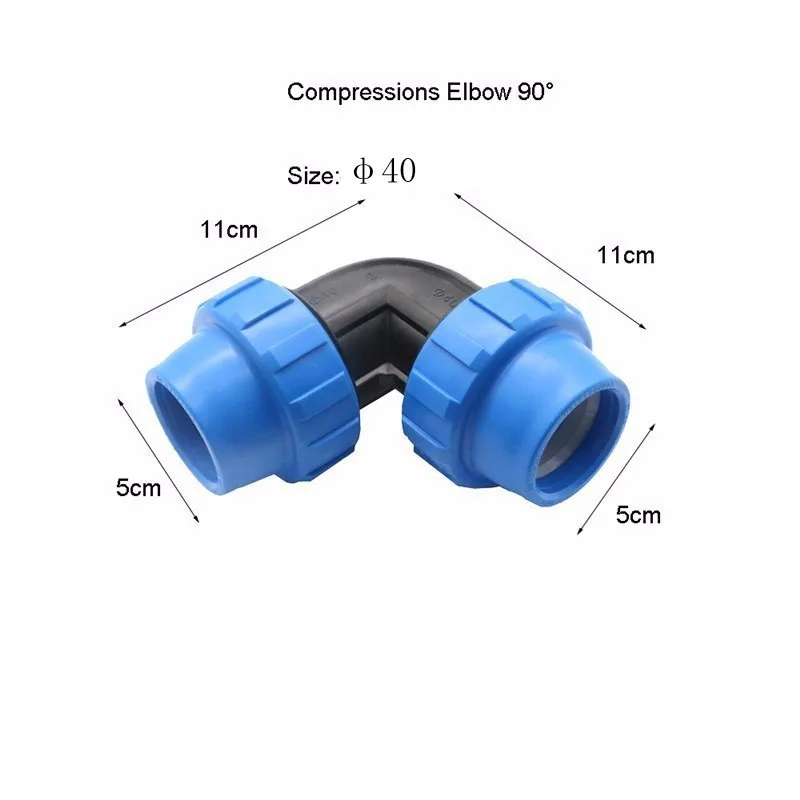 1 шт. HDPE сжатия локоть 90 градусов пластик подача воды для полива равный ПП Компрессионный фитинг PN 16 - Цвет: 40mm