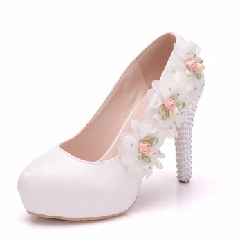 

Women's Pumps Super High Heels Spring Autumn Flowers 2019 New Sexy Fashion Casual Party Wedding White Shoes Big Size XY-A0317