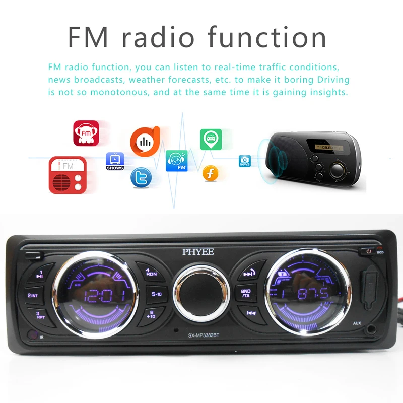 1 Din автомагнитола RDS Bluetooth стерео FM AM приемник Съемная панель аудио MP3 плеер 12 в ISO In-dash головное устройство PHYEE SX-MP3382BT