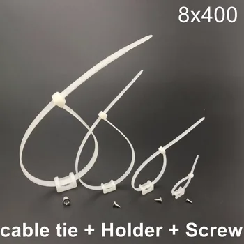 

50sets(150pcs) 8x400mm Network Wire Nylon Plastic Self-locking Cable Zip Tie with Plastic Holder and Screw