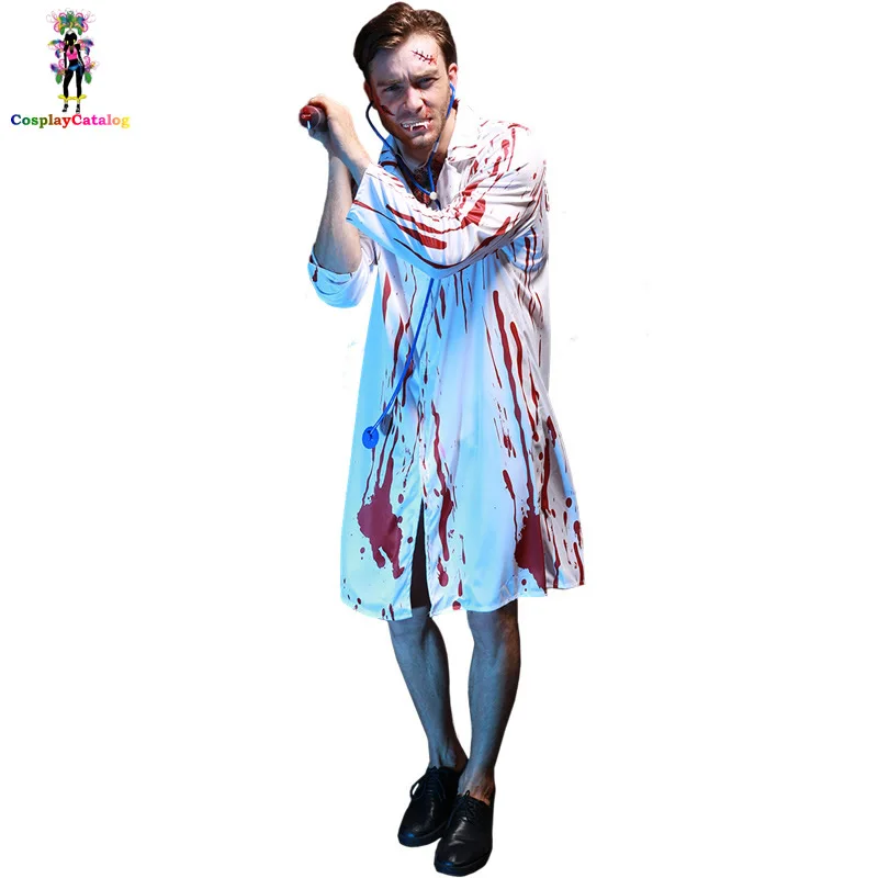 Окровавленный мужской костюм Доктора со стетоскопом, страшные маскарадные вечерние костюмы на Хэллоуин для мужчин, белые костюмы с криками зомби