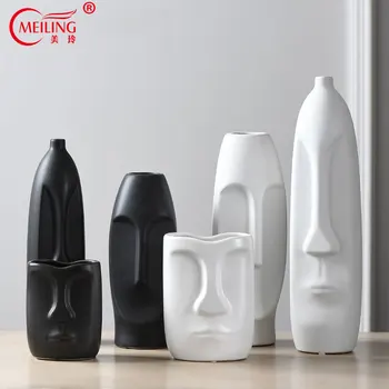 

Modern Ceramic Vase White Black Human Head Vase Large Decorative Home Office Restaurant Wedding Bar Creative Housewarming Gifts