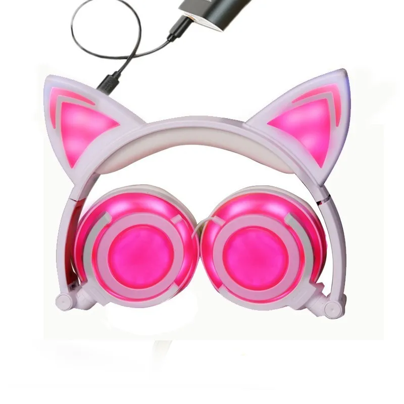 

2018 Cute Cat Ear Headphones Bluetooth LED Girls Earphone Flashing Glowing Luminous Gaming Headset for Adult and Children Kids