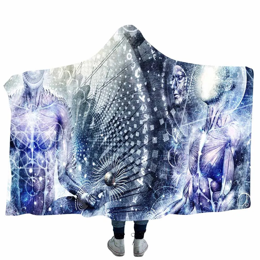 Lannidaa зимнее двойное плотное 3D печатное Psychedelic с капюшоном одеяло для взрослых Мандала коралловый флисовый плед на диване кровати - Цвет: Color 3
