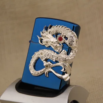 

Blue ice dragon show bead, copper shell windproof lighters, high-grade kerosene lighter, metal kerosene lighter, creative gift