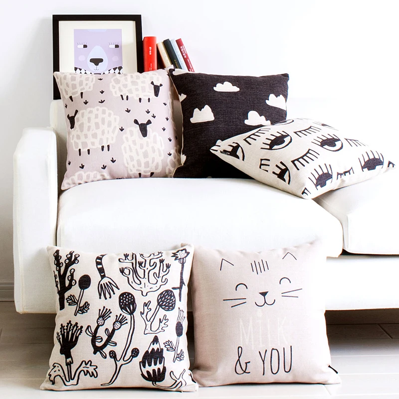 

Scandinavian Cushion Cover Home Decor Cute Decorative Pillows Case Cat Black and White Cushion Cover Cat Pillow Case For Sofa