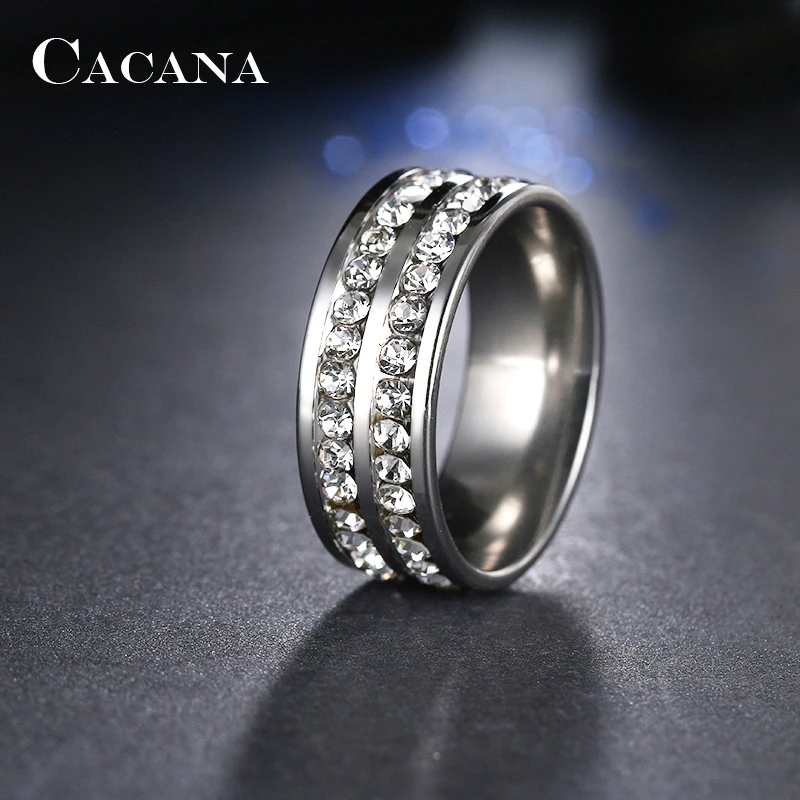 Каканы кольца из нержавеющей стали для женщин модные двойные линии CZ ювелирные изделия оптом № R96