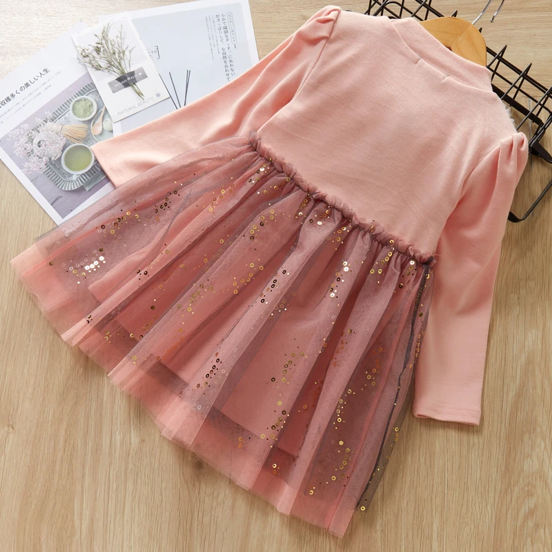 Bear leader/платье для девочек Новинка года; сезон осень; Повседневный стиль; цвет розовый; длинный рукав; шерсть платье принцессы с бантом одежда для девочек