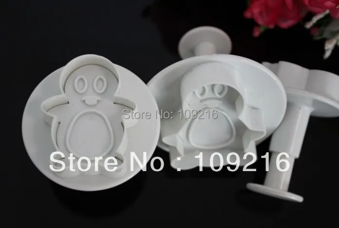 

wholesale!!! 3pcs/set Penguin Food Grade Plastic Cake Biscuit Cookies Decorating Fondant Spring Plunger Cutter Tools