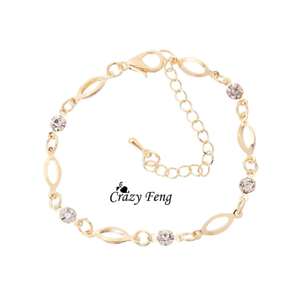 Crazy Feng, Новые Романтические браслеты, золотой цвет, модный браслет для женщин, ювелирное изделие, браслет на ногу, австрийский кристалл, звено на цепочке, простой дизайн