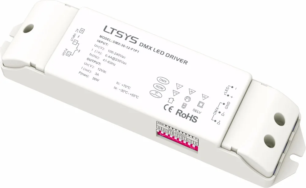 

DMX-36-12-F1P1;36W DMX512/RDM LED driver;AC100-240V input;max 12V/3A/36W output