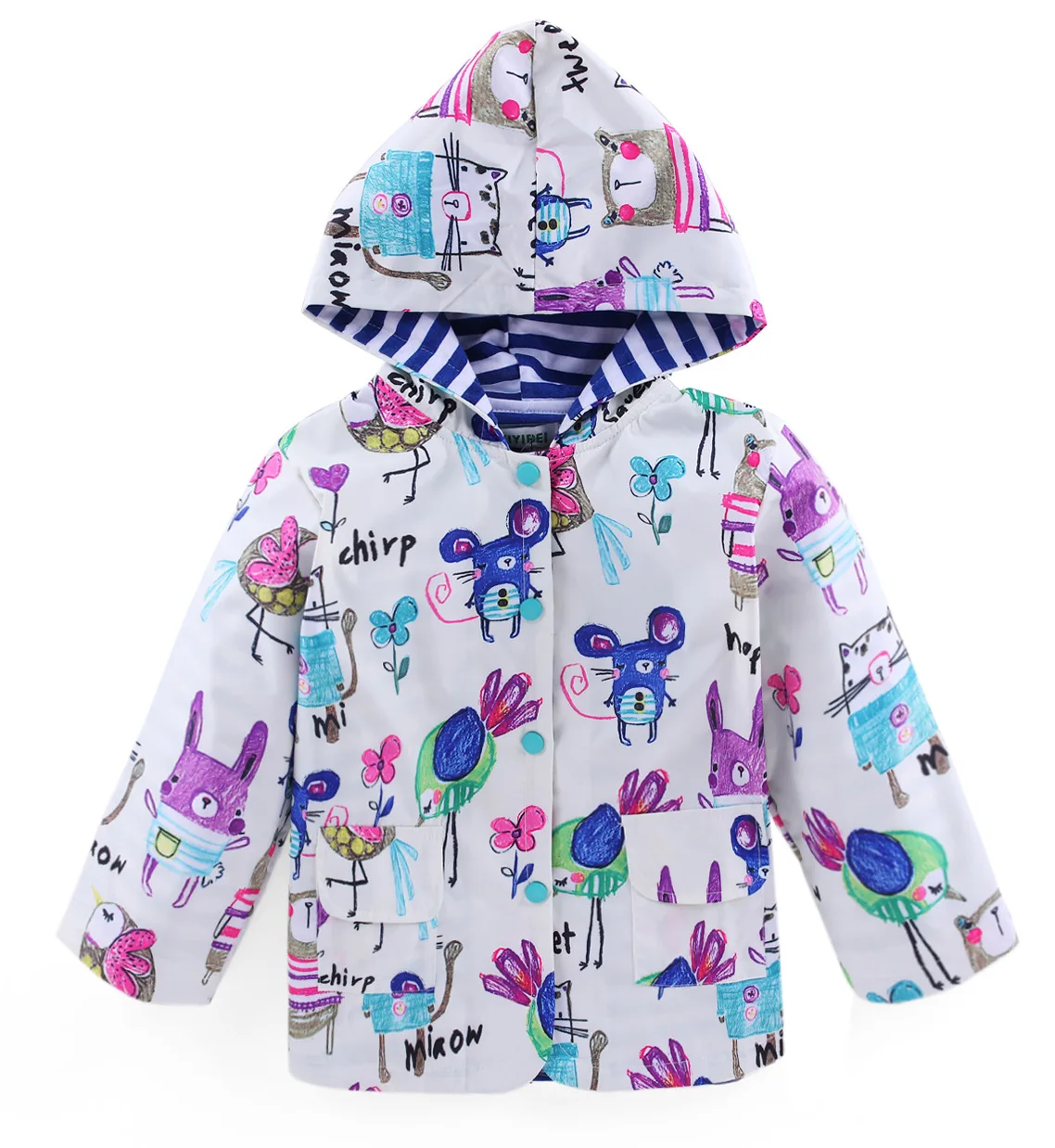 

2017 Europe and America Spring and Autumn girl windproof rain Jacket Cute Animal Graffiti Children Raincoat Coat