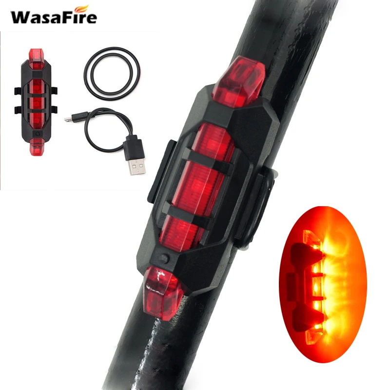 WasaFire USB Перезаряжаемые велосипед передний задний фонарь светильник 5 светодиодов