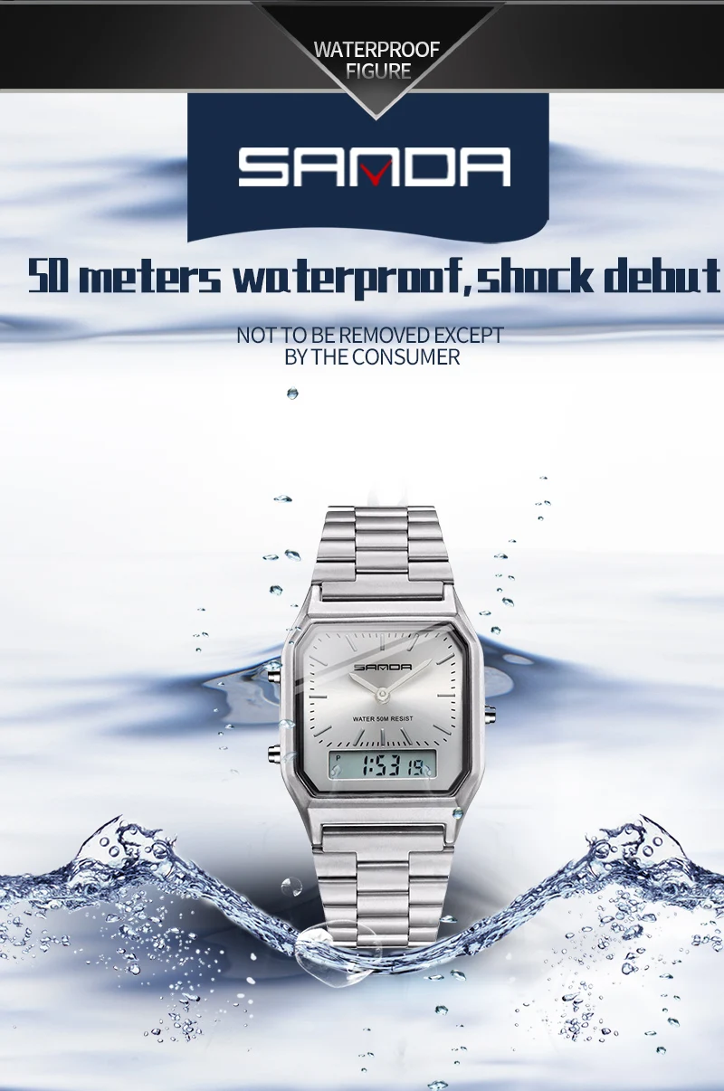 Sanda кварцевые цифровые часы для женщин модные повседневные часы ремешок из нержавеющей стали 3 бар водонепроницаемые мужские спортивные часы reloj mujer