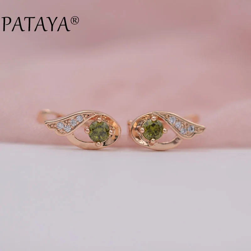 Белые свадебные серьги PATAYA из розового золота 585 пробы с круглым зеленым
