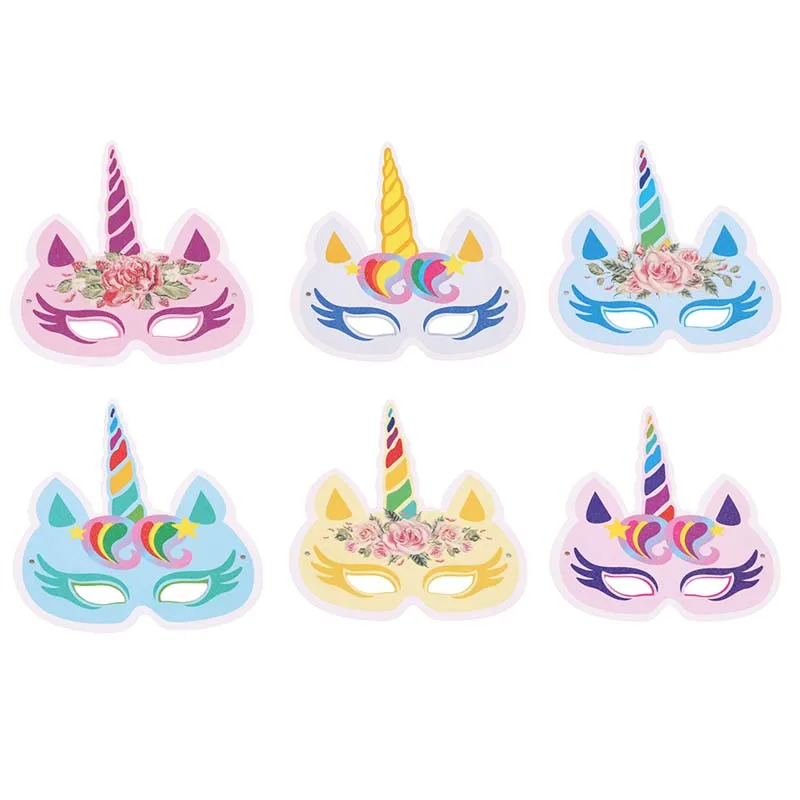 

6pcs Lovely Rainbow Unicorn Masks Unicorn Party Funny Paper Mask Kids Birthday Party Cartoon Photo Booth Props Baby Shower Favor