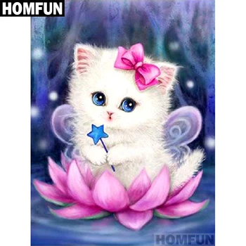 

HOMFUN Diamond Painting Full Square/Round Diamond "cat & lotus" Pattern Embroidery Cross Stitch 5D Rhinestone Painting A01192