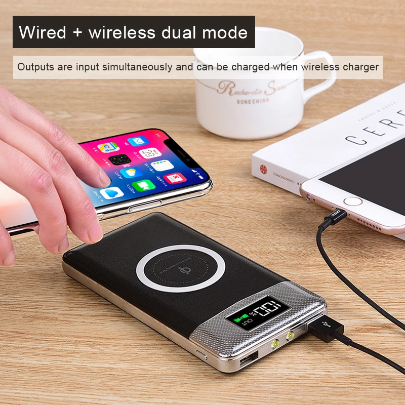 LCD 10000mAh QI Wireless Charger 2A Dual USB Power Bank For iPhone X 8 Plus Samsung S9 S8 Battery Charger Wireless Charging Pad