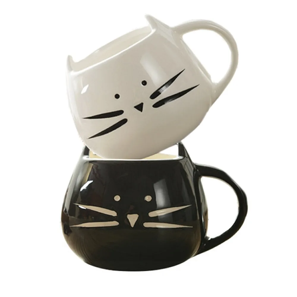 Милый мультфильм Кот Кофе Молоко чай напиток керамическая кружка чашка белый/черный любовник подарок для детей