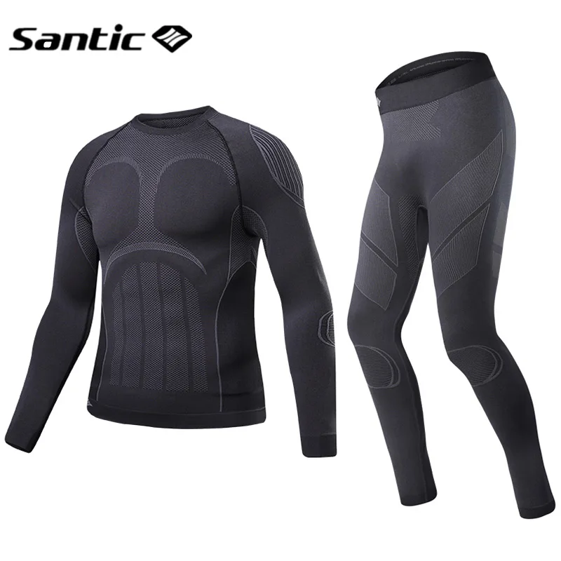 Santic Зимний Велоспорт базовый слой с длинным рукавом флис термобелье дышащее нижнее белье для мужчин бег лыжный Skinsuit Спортивная одежда для фитнеса