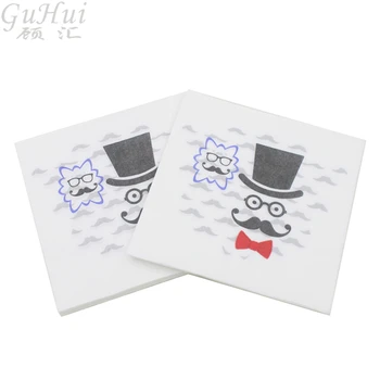 

100Pcs Mustache Man Print Tissue Disposable Paper Handkerchief Napkin Event Father's Day Wedding Party Birthday Decor Supplies