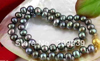 

free shipping 002191 Luster 18" 9mm peacock black freshwater pearl necklace