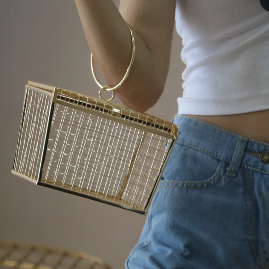

DUSUN Summer Women Hollow Out Box Metal Handbags Vintage Ladies Metallic Totes Top-Handle Mini Evening Bag Clutches Party Bag