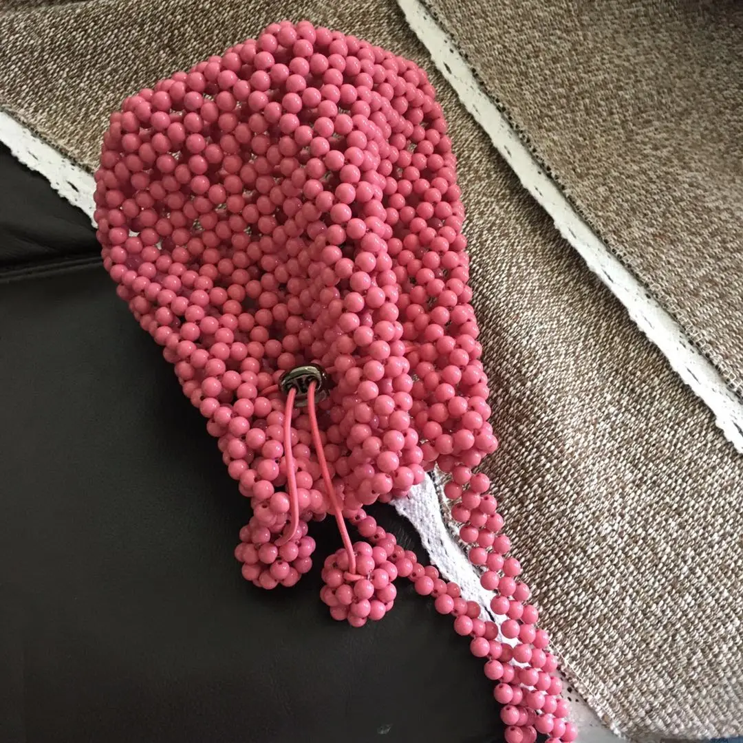 النساء الاكريليك اللؤلؤ حمل الأعلى مقبض مزين الخرزة دلو حقيبة اليدوية الرباط صغيرة الجوف حقائب السيدات حزب مساء أكياس