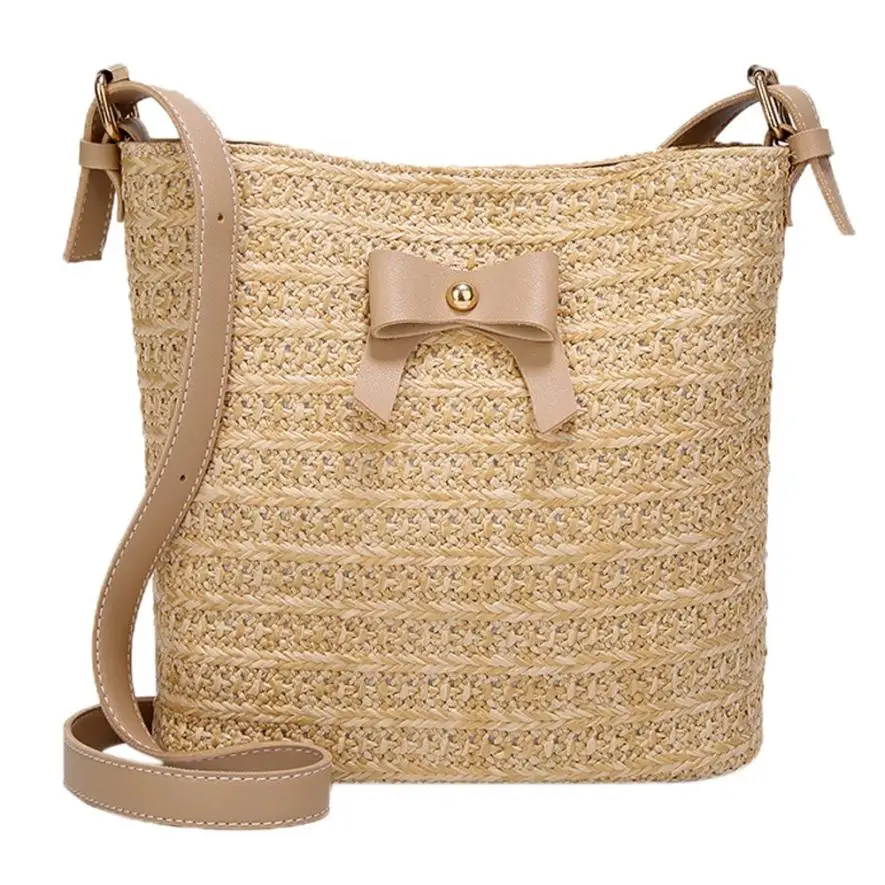 

New bags for Women Casual Shoulder Bag Bow Straw Bags Woven Bucket Handbag female shop Crossbody Bag bolsos mujer