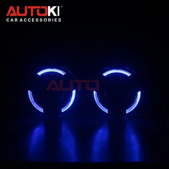 

AUTOKI 2018 New LED angel eyes Quadrod Sport + metal Super H1 3.0 inch Bi-xenon Projectors headlight lens for H4 H7 9005 9006