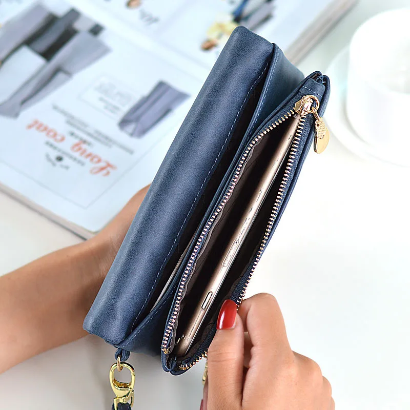 High Capacity Fashion Women Wallets Long Dull Polish PU Leather Wallet Female Double Zipper Clutch Coin Purse Ladies Wristlet