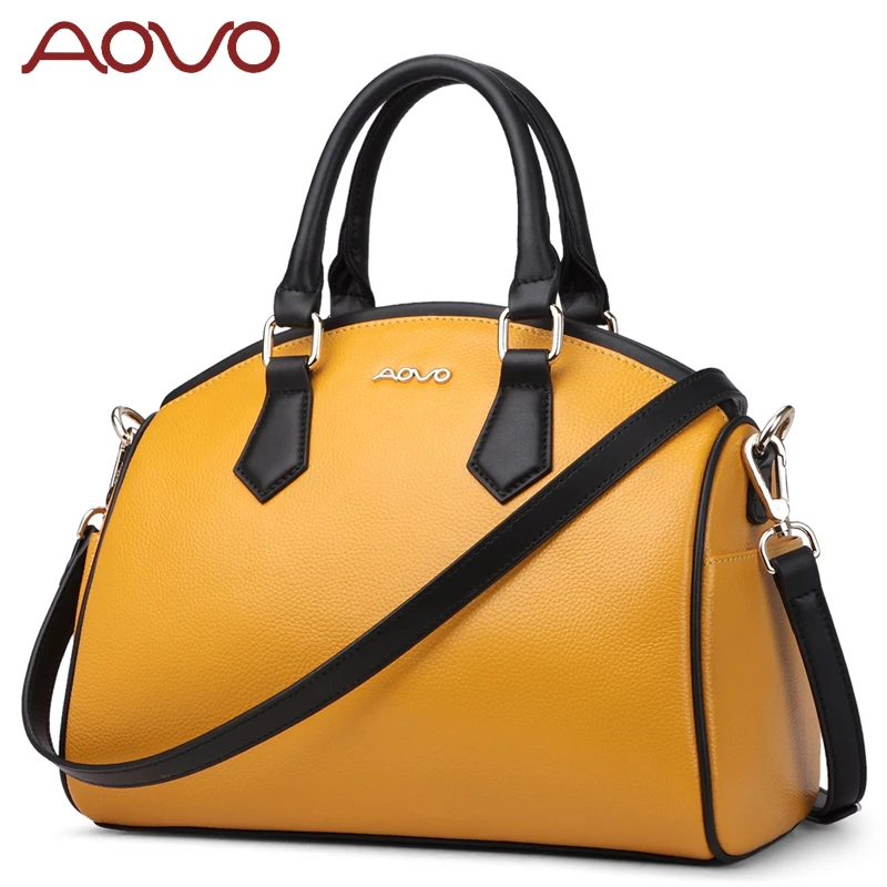 

AOVO Famous Brand Designer 100% Genuine Leather Women Handbags Fashion Shoulder Crossbody Bags REAL Cow Leather A4 Shell Bag