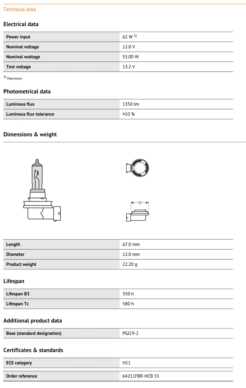 OSRAM H11 12 В 55 Вт 2600K 64211FBR противотуманный выключатель ксенон желтый 200% желтый светильник 60% более яркий автомобильный галогенный головной светильник Противотуманные фары пара