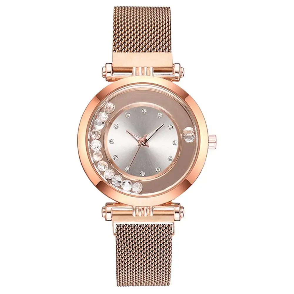 Дропшиппинг женские часы с магнитной пряжкой стразы роскошные женские кварцевые часы из нержавеющей стали Relogio Feminino - Цвет: Rose Gold White