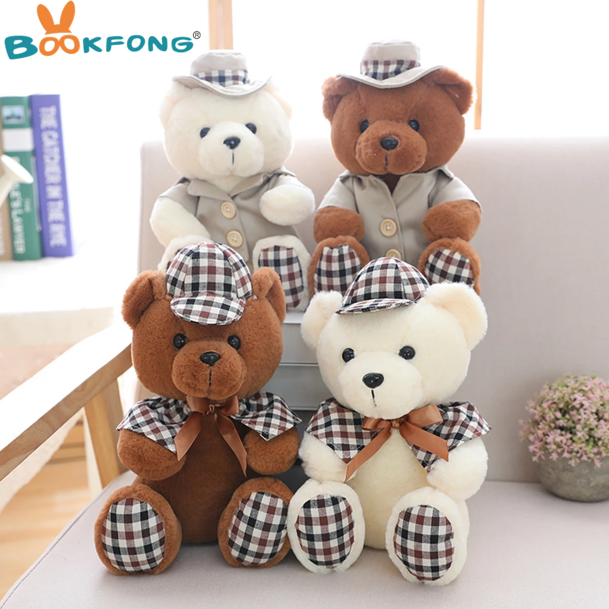 

30cm Lovely Teddy Bear with Grid Clothes Plush Toy Kawaii Stuffed Animals Soft Couple Bears Toys Children Wedding Gifts