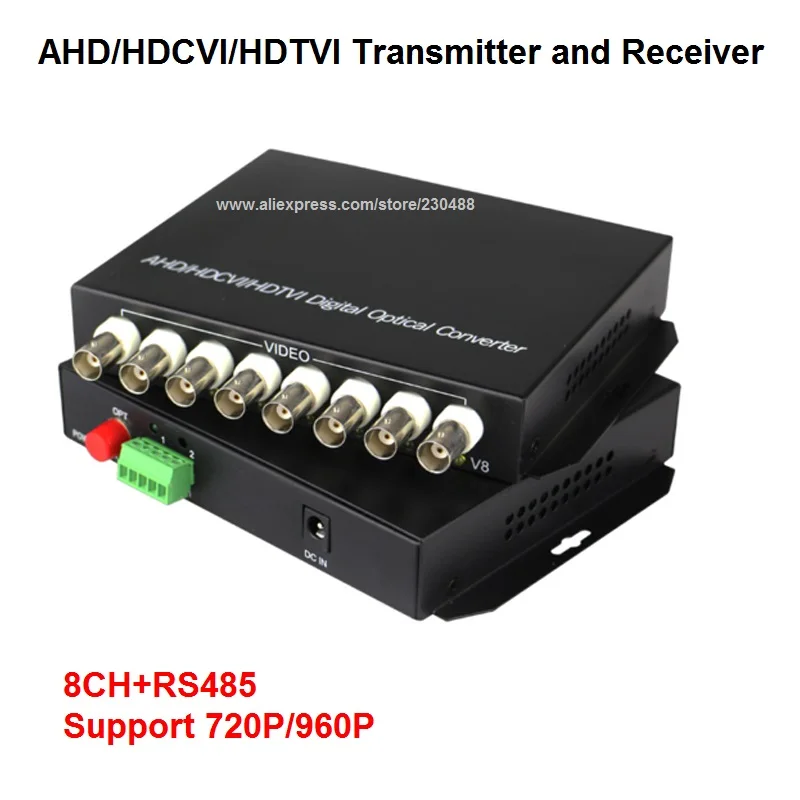 

8 Channel 720P/960P HD CVI/AHD/TVI Converter Fiber Optic to BNC Digital Video Converter Fiber Optical Transmitter and Receiver