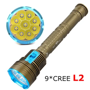 

Army Green LED Diving flashlight 9 x CREE XM-L2 21000LM LED Flashlight linternas Underwater 100M Waterproof Lamp Torch L