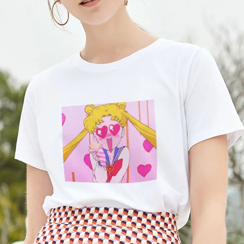 

Funny T Shirt Sailor Moon Anime Graphic Tees 90s Aesthetic Ulzzang Women T-shirt Short Sleeve Summer Top New Fashion
