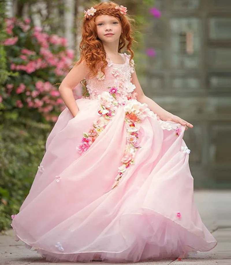 Dk Bridal 2017 New Fashion Sweety Pink Flower Girl Dresses Hand Made 