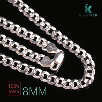 

KASANIER Customize 100% Real 925 Sterling Silver 8mm Wide Necklace Figaro Chain Necklace Men Hip Hop/Rock Jewelry
