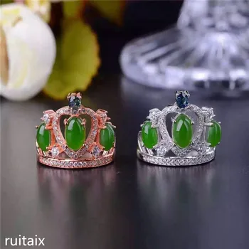 

KJJEAXCMY fine jewelry 925 Pure silver inlay natural jasper female style ring jewelry simple plant crown jewel