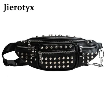 JIEROTYX Sexy Rivets Waist Packs Waist Bag Fanny Pack Purse Chest Fanny Pack Travel Cashier Belt Bag Women Hip-hop Rock Punk 1