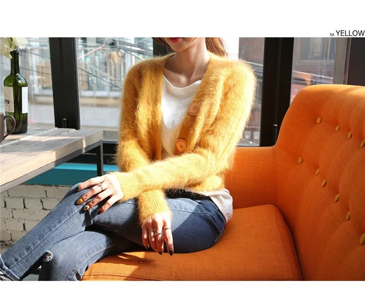 DANJEANER Korean Style Women Solid Mohair Short Cardigan Autumn Winter Warm Fashion V Neck Knitted Sweaters Pull Femmee Jackets