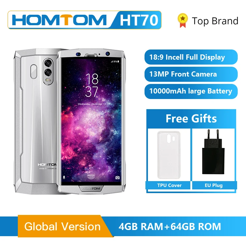 

Original HOMTOM HT70 4G FDD-LTE 10000mAh Mobile Phone MT6750T Octa Core 6.0 inch 16.0MP 4GB RAM 64GB ROM Android 7.0 Fingerprint