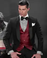 Красивый воротником Жених Смокинги для женихов Для мужчин свадебные костюмы для выпускного (куртка + Брюки для девочек + жилет + галстук)